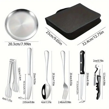 20-Piece Steel Outdoor Camping Cutlery Set Silver