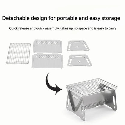 Portable Foldable Barbecue Grill Heating Stove Multi functional Camping Grid Firewood Stove Stainless Steel Grill