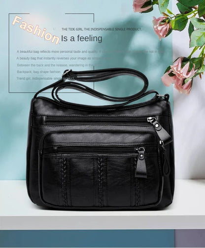 Women's Shoulder Crossbody Bag with Multilayered Soft Leather
