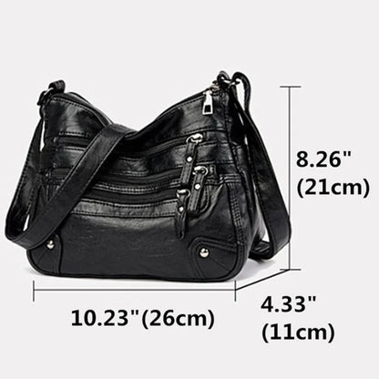 Women's Multi-Layer Leather Shoulder Crossbody Bag (Black)