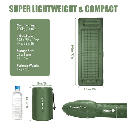 Inflatable Sleeping Pad with Built-In Pump Army Green