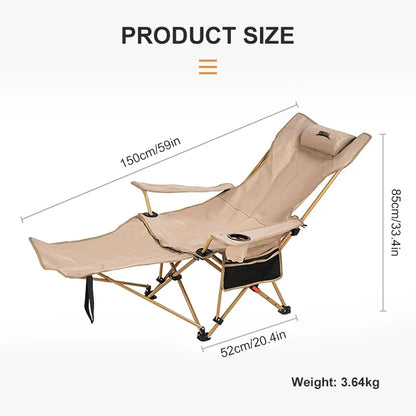 2-in-1 Reclining Camping Chair Adjustable Khaki