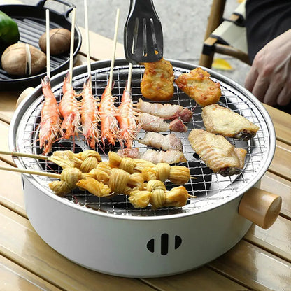 Steel Charcoal BBQ Grill Stove Round Split Non-Stick Barbecue Rack White
