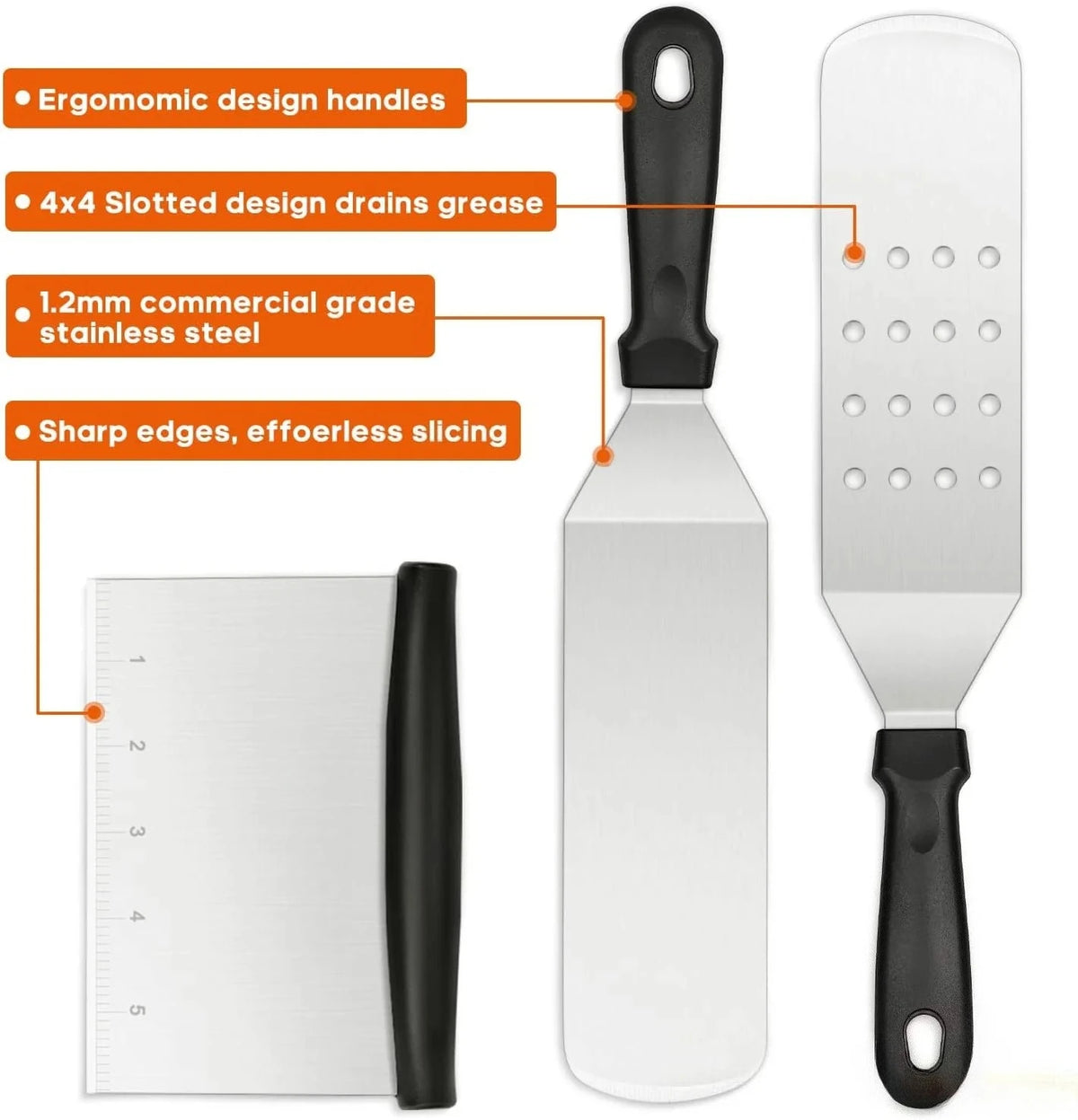 Stainless Steel Griddle Grill Tool Set with Storage Bag