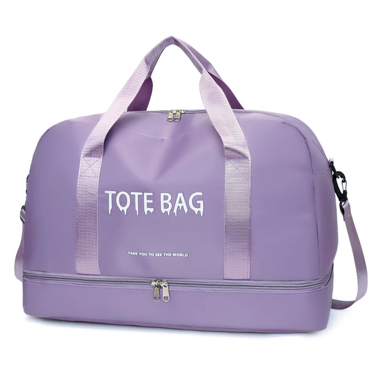 Travel Duffle Bag with Shoe Compartment & Strap (Purple)