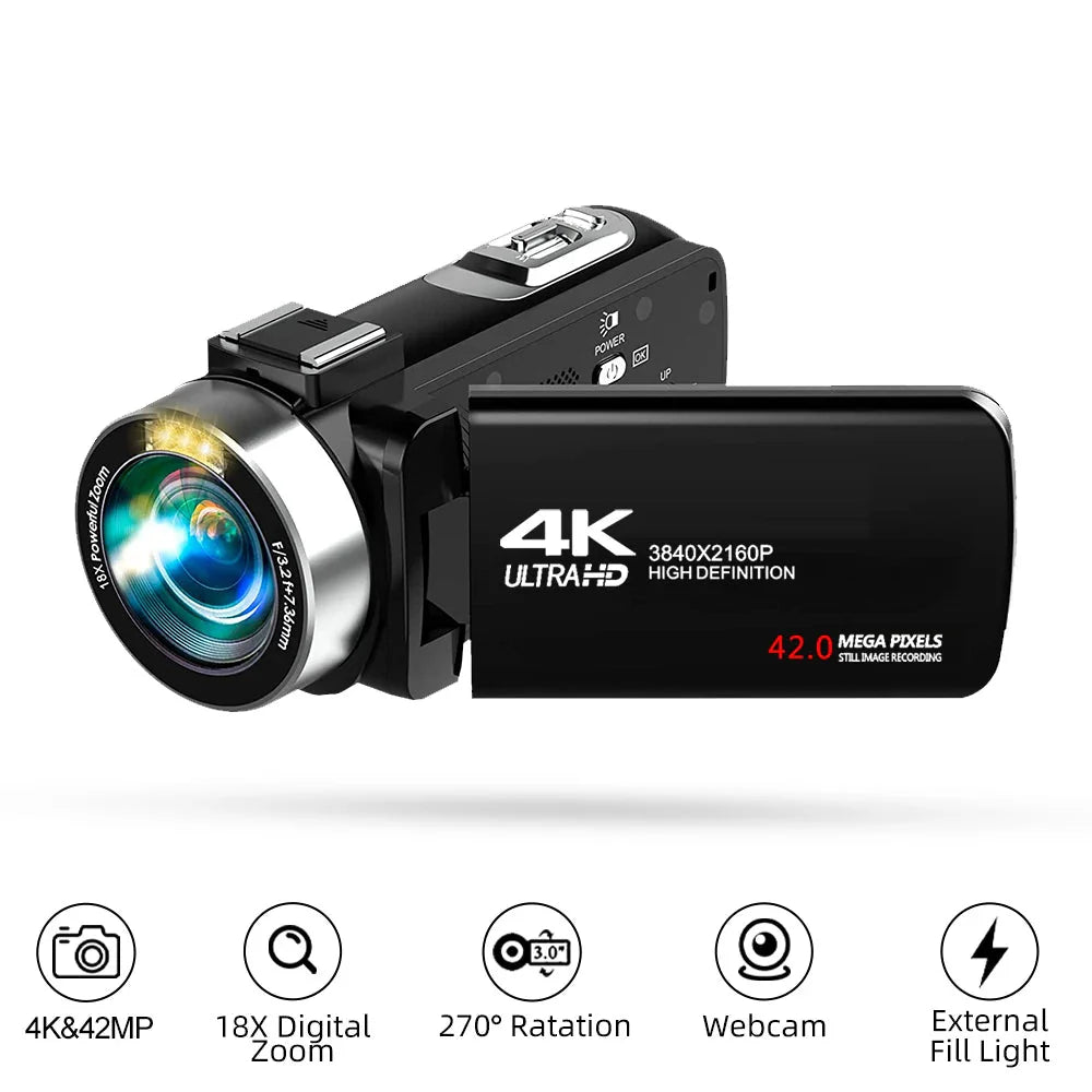 4K Digital Camera Dual Battery 64GB Card Included Black