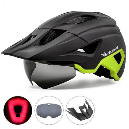LED Bike Helmet Magnetic Goggles Sun Visor Green