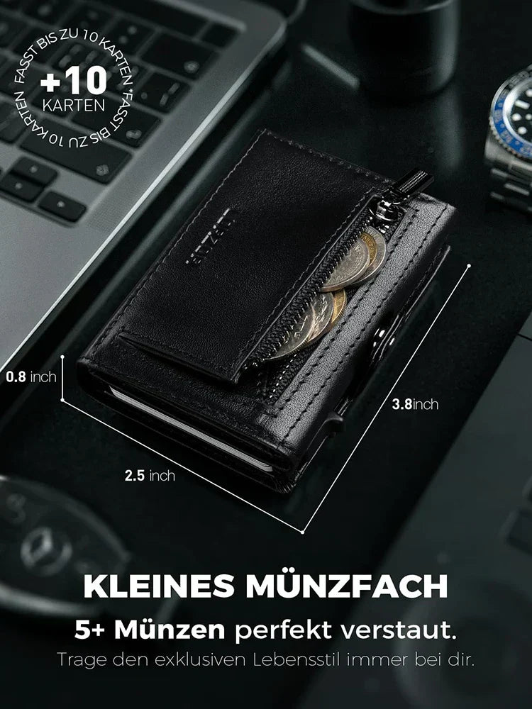 Men’s Blocker Wallet - Genuine Leather Wallet with Coin Pocket, Black