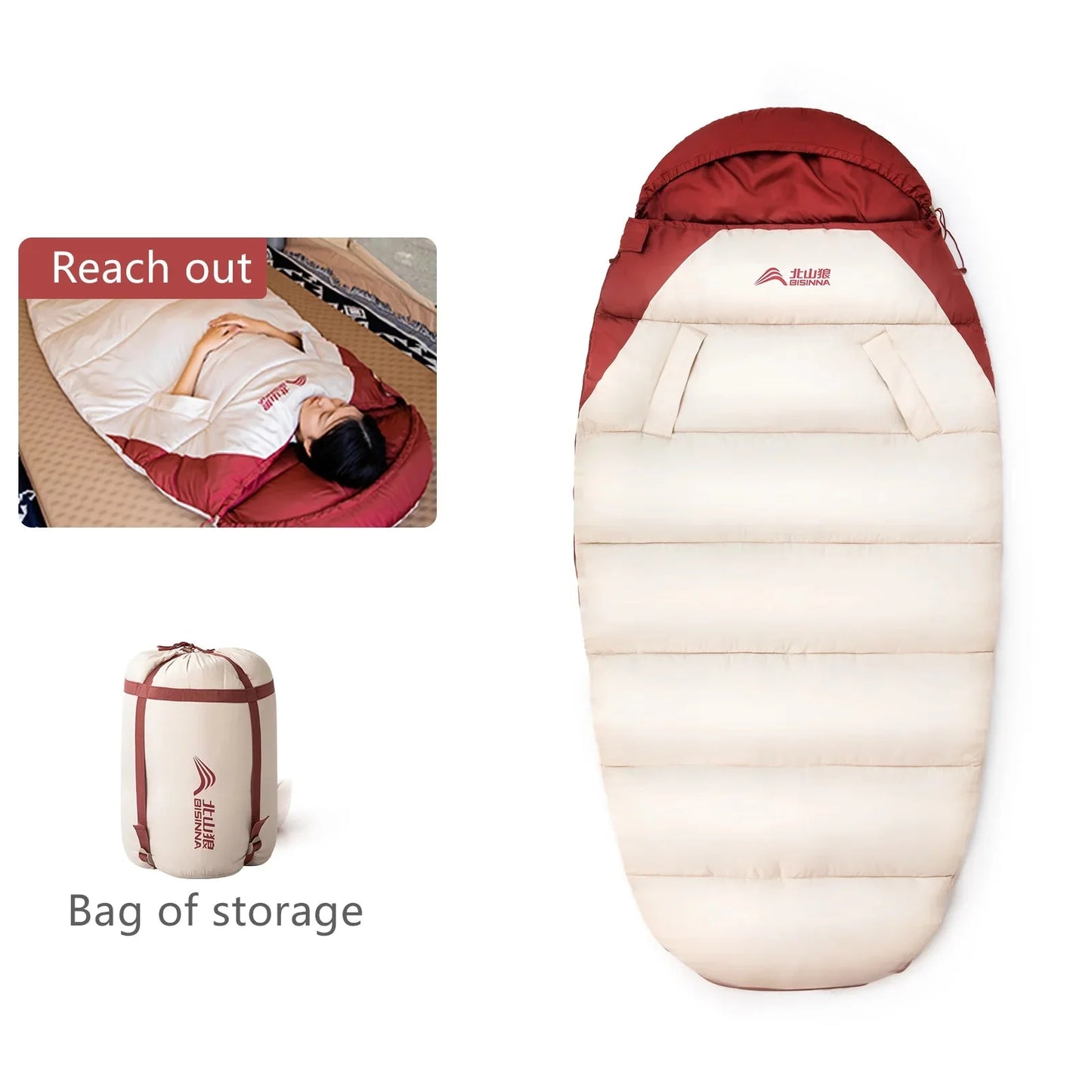 3-4 Season Wearable Sleeping Bag Lightweight Waterproof White