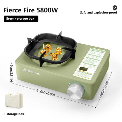 5800W Camping Gas Stove High Firepower Cassette Green