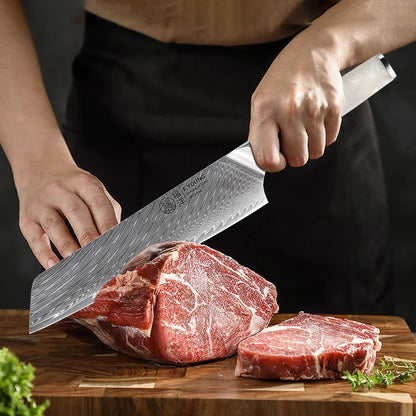 8.5-Inch Damascus Steel Chef Knife 67-Layer Blade with Resin Handle White