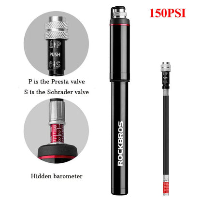 Mini High-Pressure Bike Pump 150 PSI Portable Hand Air Inflator Black