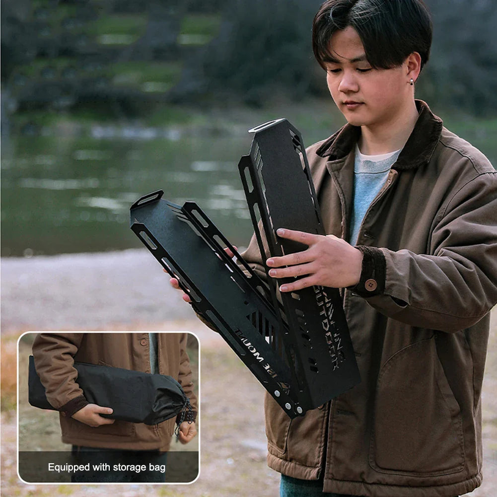 Foldable Camping Tripod Top Plate Rack Black