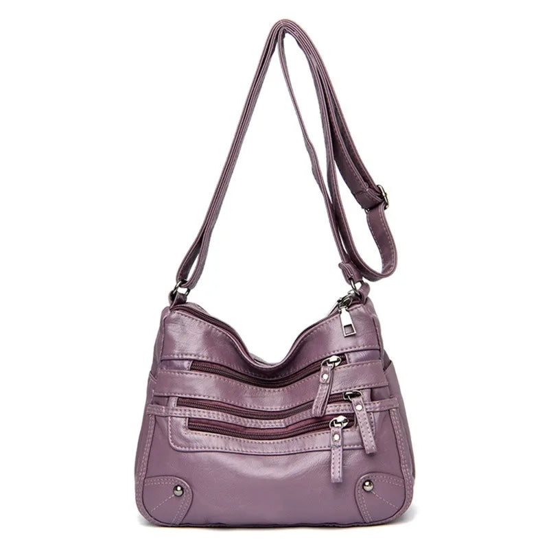 Women's Multi-Layer Leather Shoulder Crossbody Bag (Purple)