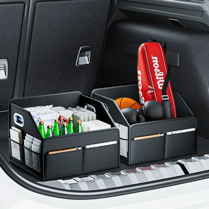 PU Leather Car Trunk Organizer Folding & Collapsible Cargo Storage Box Black