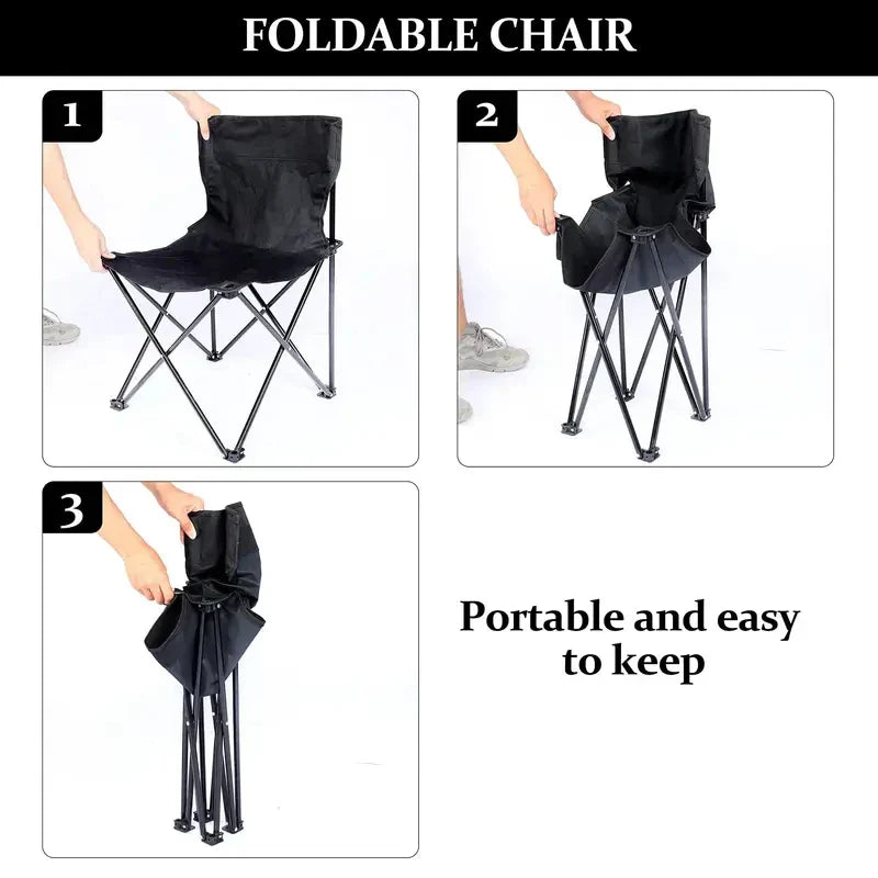 Foldable Camping Chair with Side Pocket Black