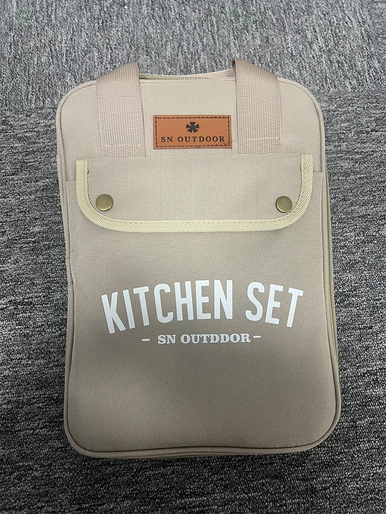 8-Piece Camping Kitchen Cookware Set Khaki