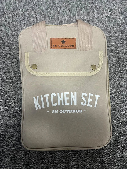 8-Piece Camping Kitchen Cookware Set Khaki