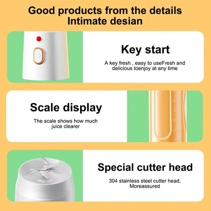 500ML Portable Electric Blender 40W USB Rechargeable Cordless White