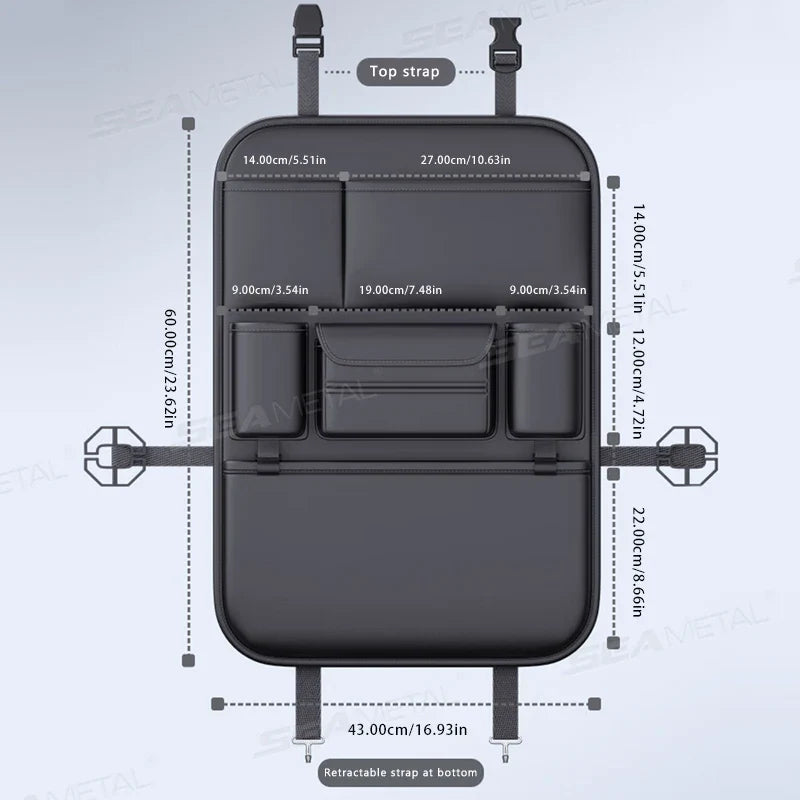 6-Pocket Car Backseat Organizer Waterproof PU Leather Storage Bag Black