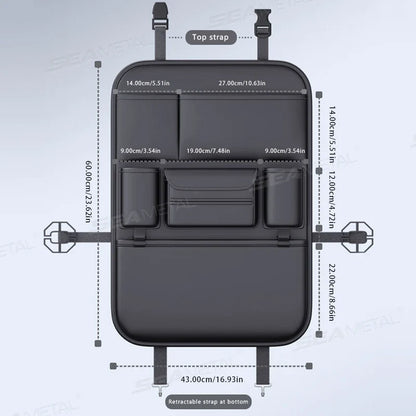 6-Pocket Car Backseat Organizer Waterproof PU Leather Storage Bag Black