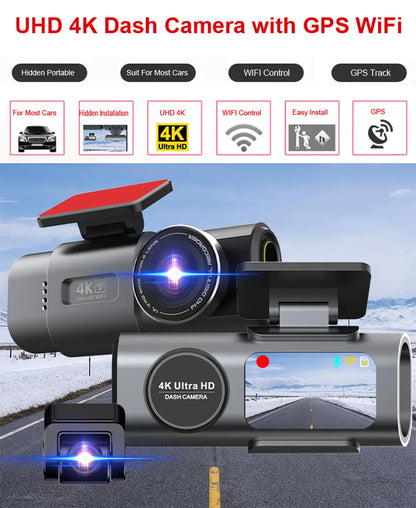 4K UHD Dual Lens Dash Cam Front Rear Night Vision Black