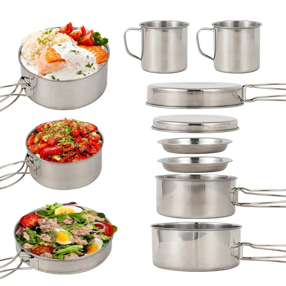 8-Piece Camping Cookware Mess Kit Silver