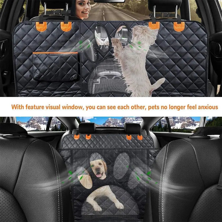 Car Seat Cover for Back Seat Hammock Style with Mesh Window Grey