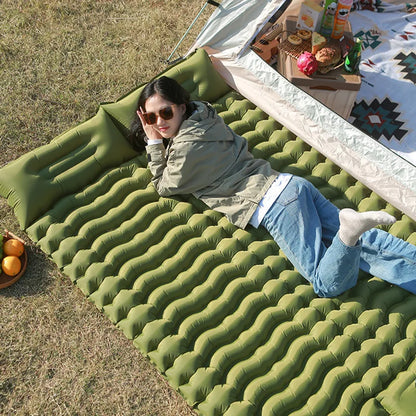 Inflatable Sleeping Pad Built-In Pillow Compact Green
