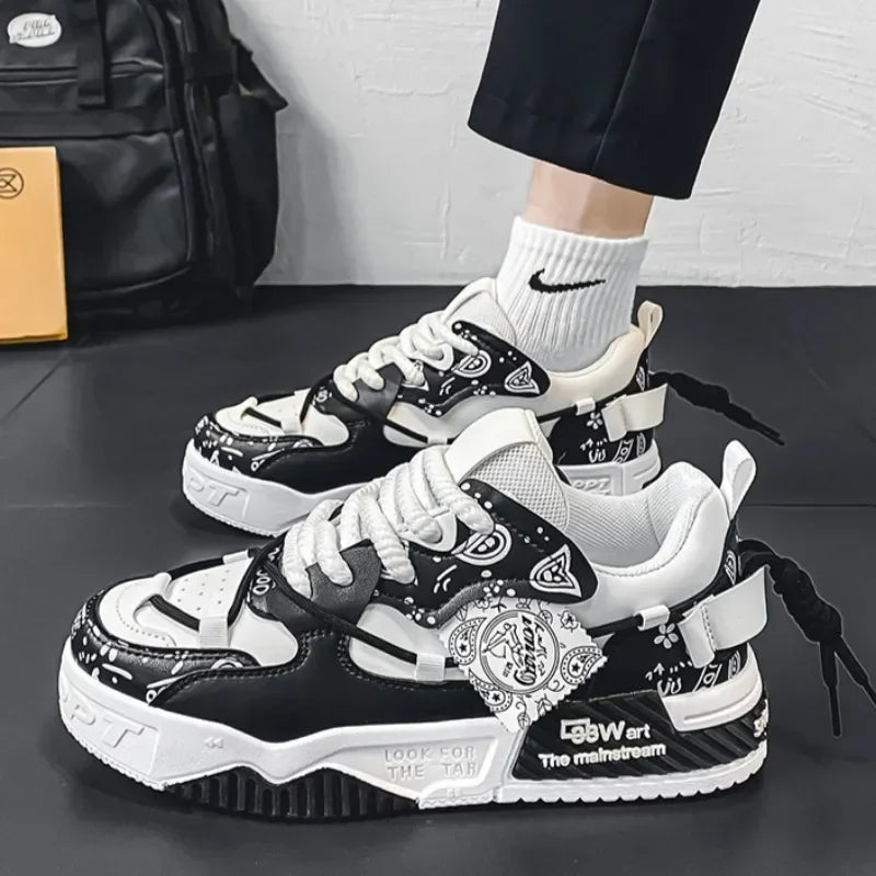 Men's Graffiti Patchwork Skateboard Sneakers (Black)