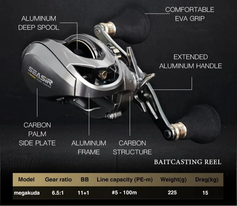 Baitcasting Jigging Reel Double Handle Right Hand Silver