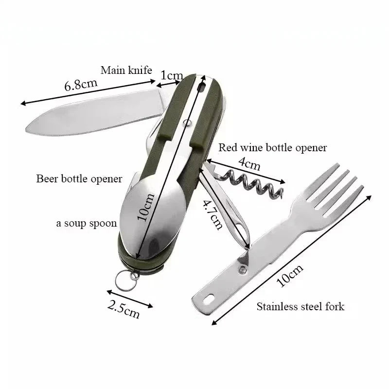 7-in-1 Folding Camping Cutlery Set with Storage Bag Green