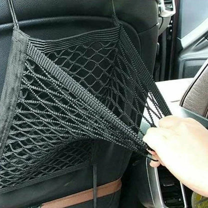 2Pcs Elastic Car Storage Net Bag Between Seat Organizer Barrier Black