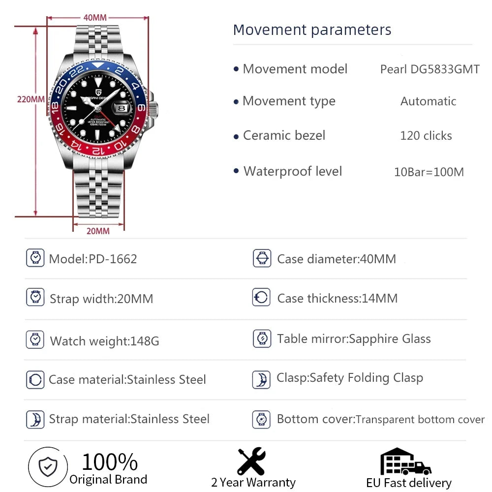 Men's Automatic Mechanical Sapphire Watch (Blue Red)
