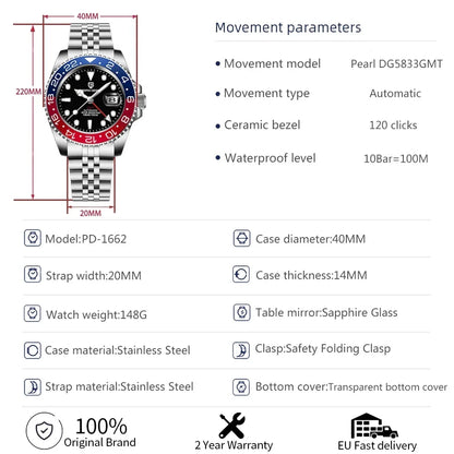 Men's Automatic Mechanical Sapphire Watch (Blue Red)