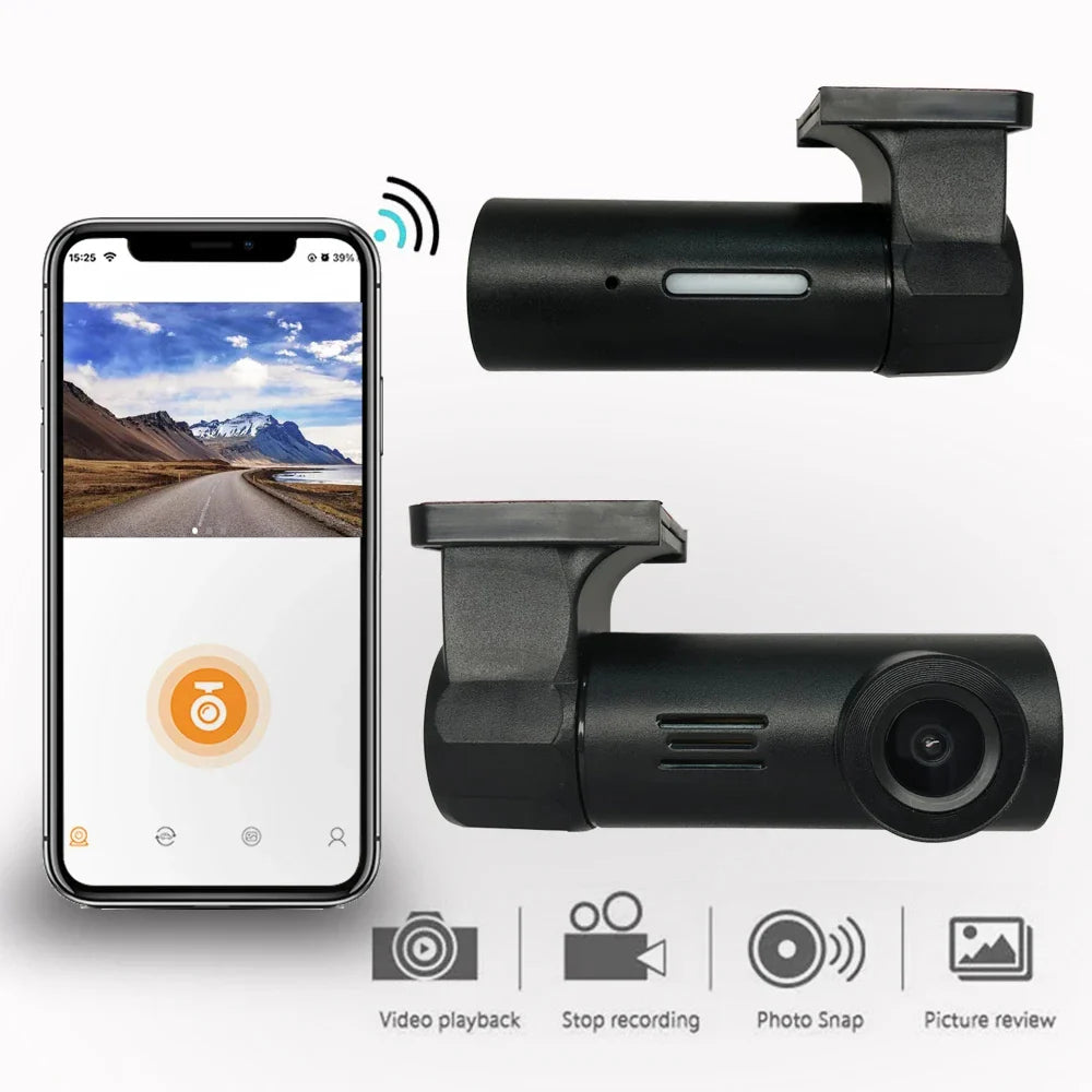 Smart WiFi Dash Cam 1080P HD Night Vision Car DVR Black