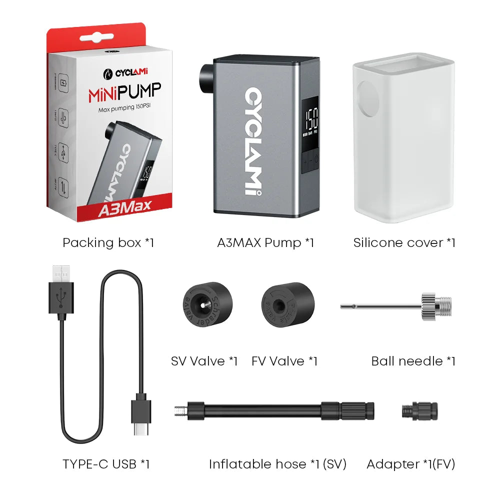 150 PSI Electric Bike Pump Aluminum Tire Inflator Silver