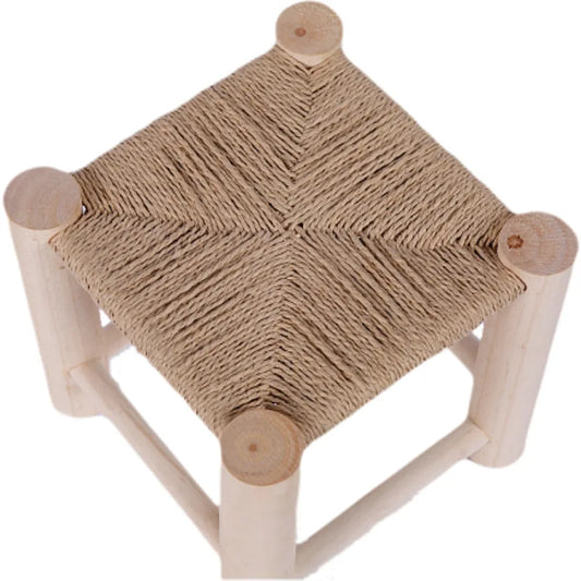 Hand-Woven Wooden Shoe Changing Stool - Beige Pine Stool with Non-Slip Surface