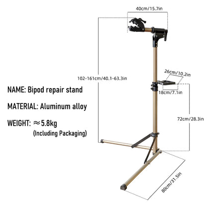 Adjustable Aluminum Bike Repair Stand with Foldable Storage Gold