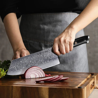 7.5-Inch Damascus Steel Cleaver Knife G10 Handle Black