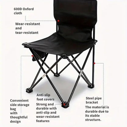 Foldable Camping Chair with Side Pocket Black