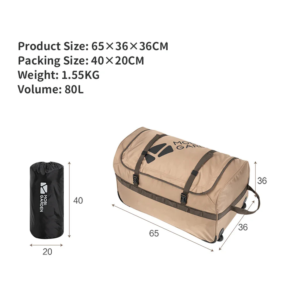 Camping Trolley Storage Bag 80L Duffel with Wheels Brown