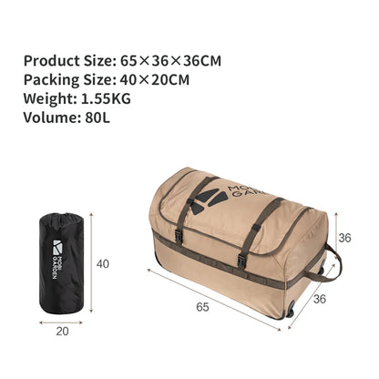 Camping Trolley Storage Bag 80L Duffel with Wheels Brown