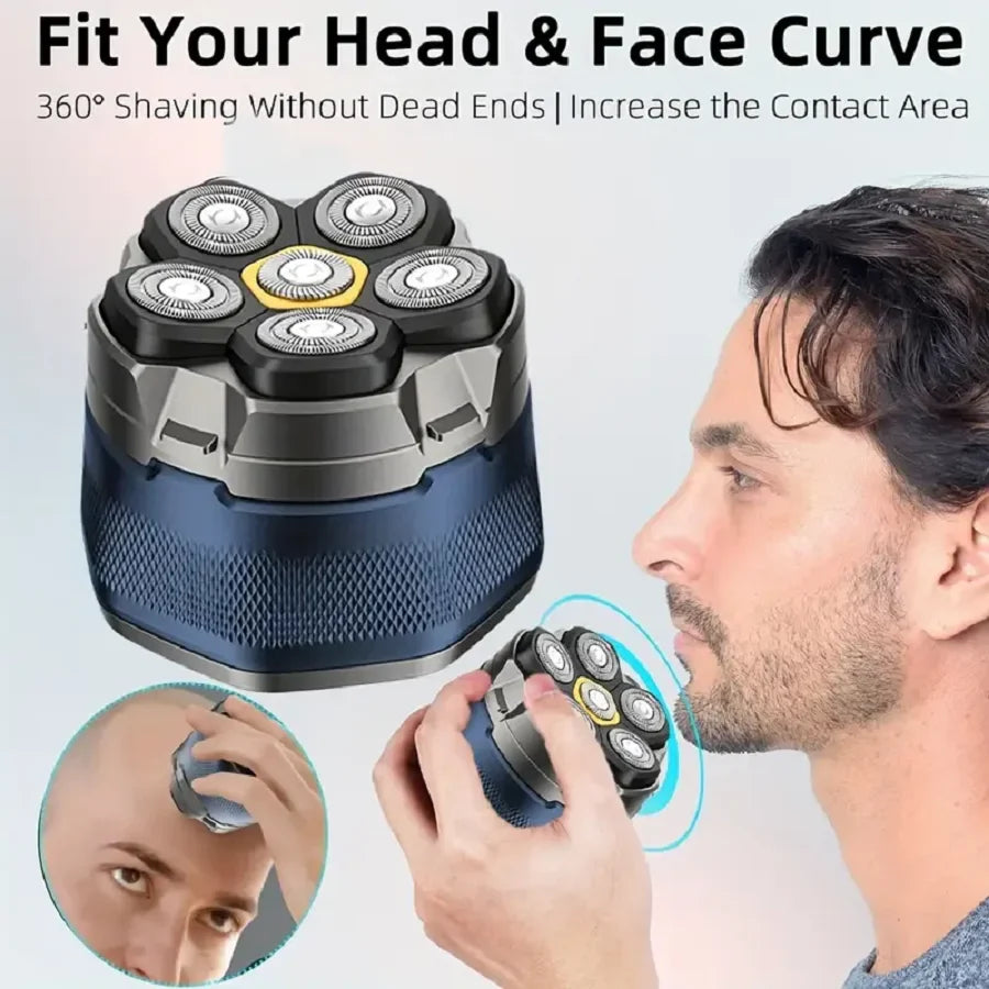6D Electric Head And Face Shaver Rechargeable Cordless for Men Blue