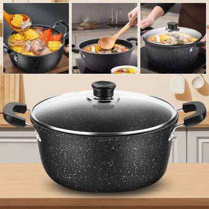 Maifan Stone Non-Stick Soup Pot with Lid Dual-Handle Cookware Black
