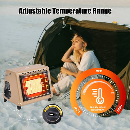 Portable 1500W Butane Tent Infrared Outdoor Space Heater Khaki