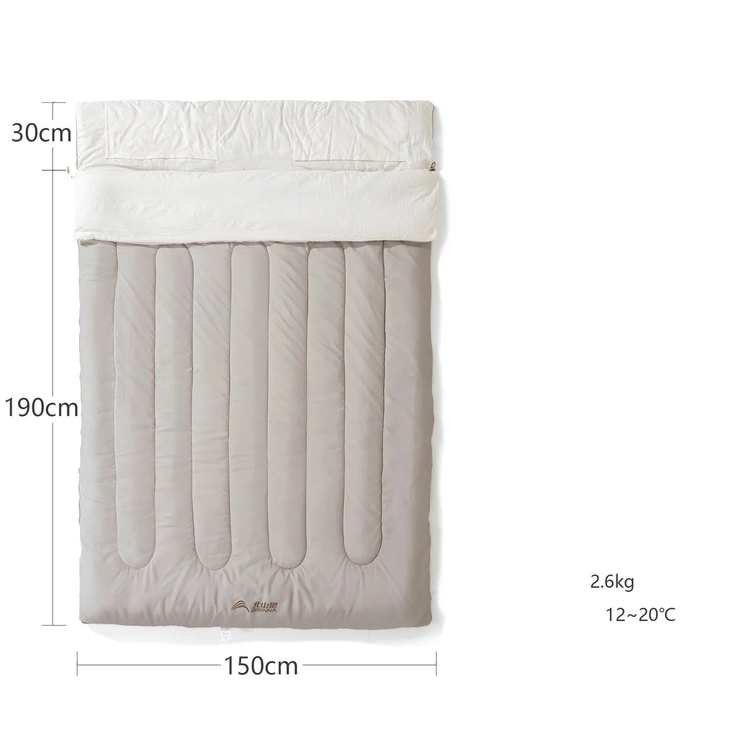 2-Person Camping Portable Detachable Double Sleeping Bag Grey
