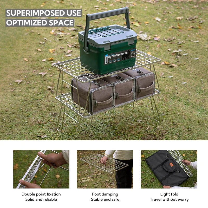 Heavy-Duty Camping BBQ Table Foldable Grill Silver