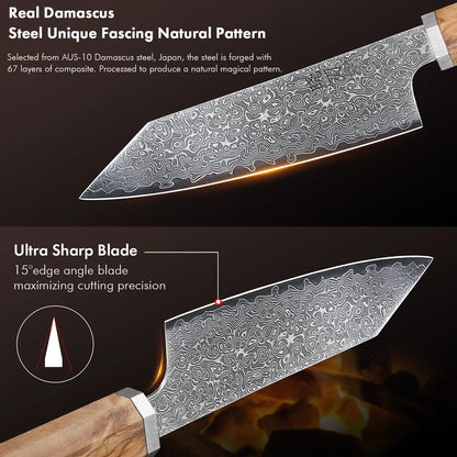 5-Inch Handmade 67-Layer Damascus Steel Chef Knife AUS-10 Core Brown