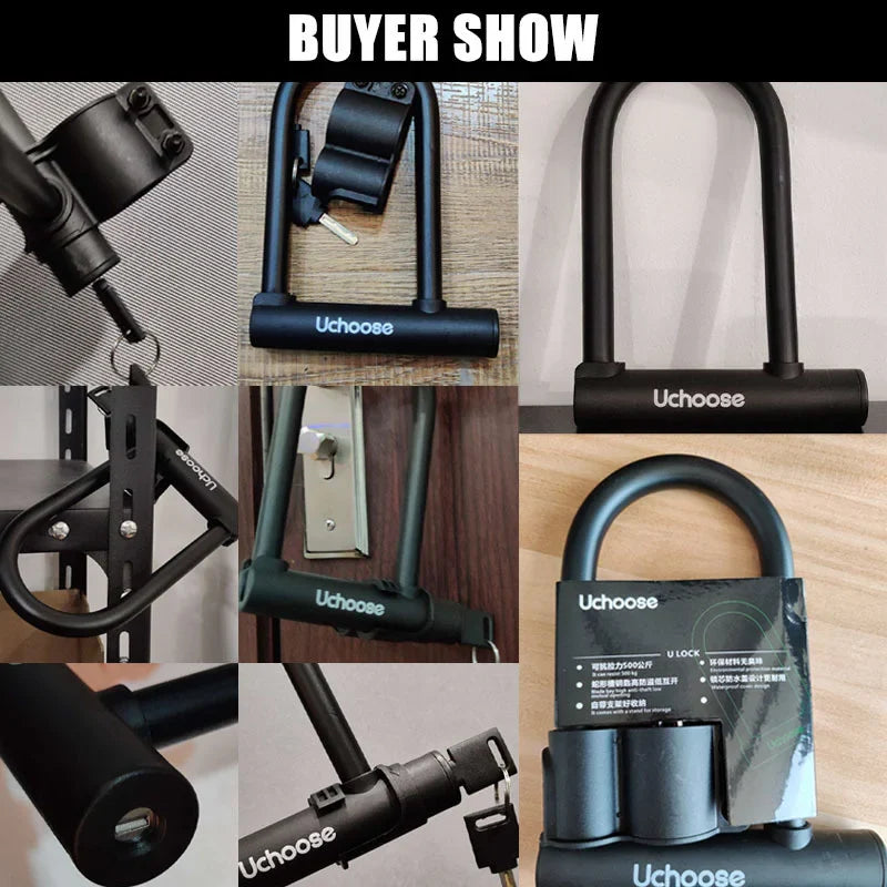 Heavy-Duty U-Shaped Motorcycle & Bicycle Anti-Theft Lock Black